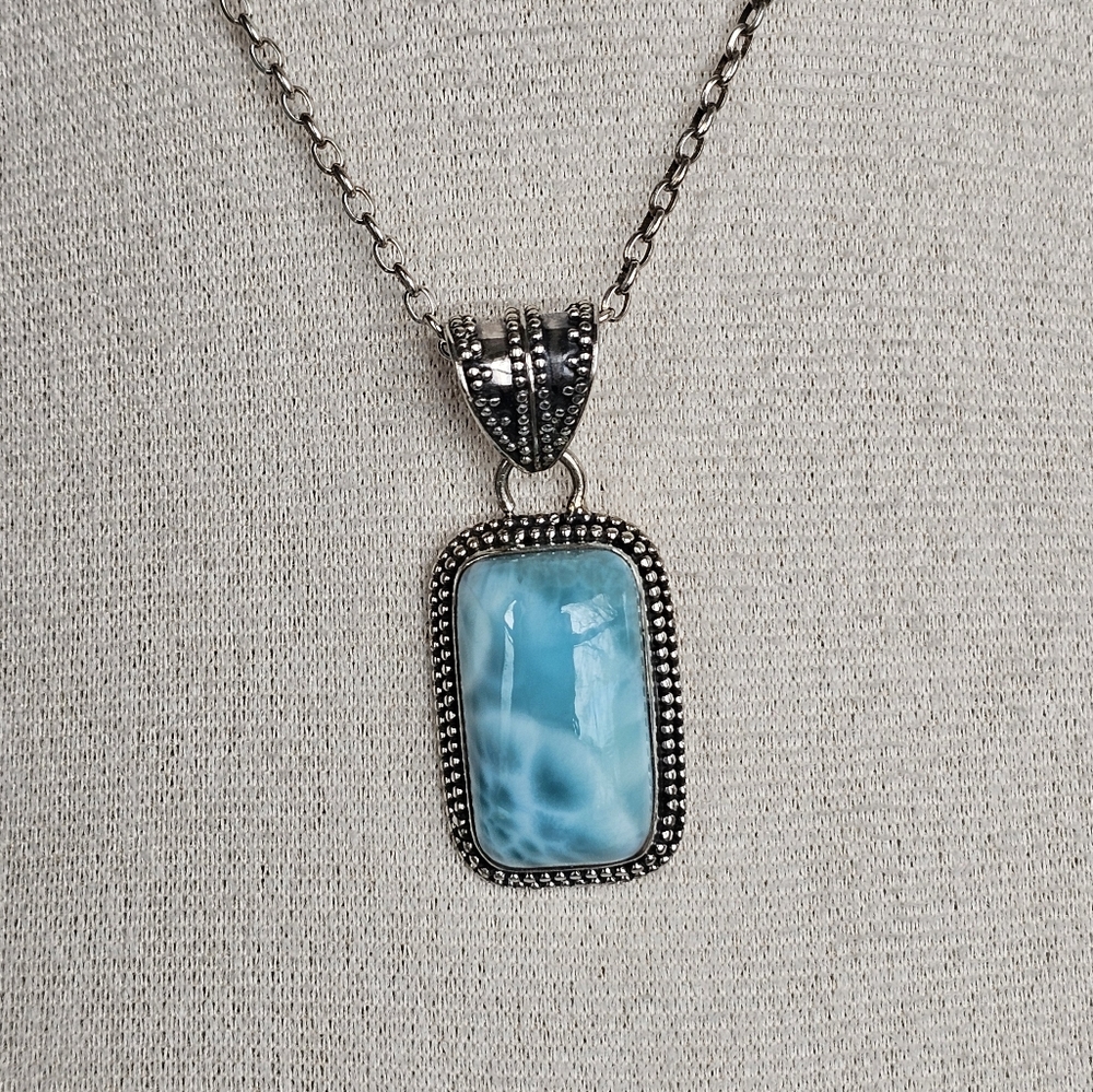 Genuine Larimar Pendant & Sterling Silver Necklace! - Picture 2 of 6